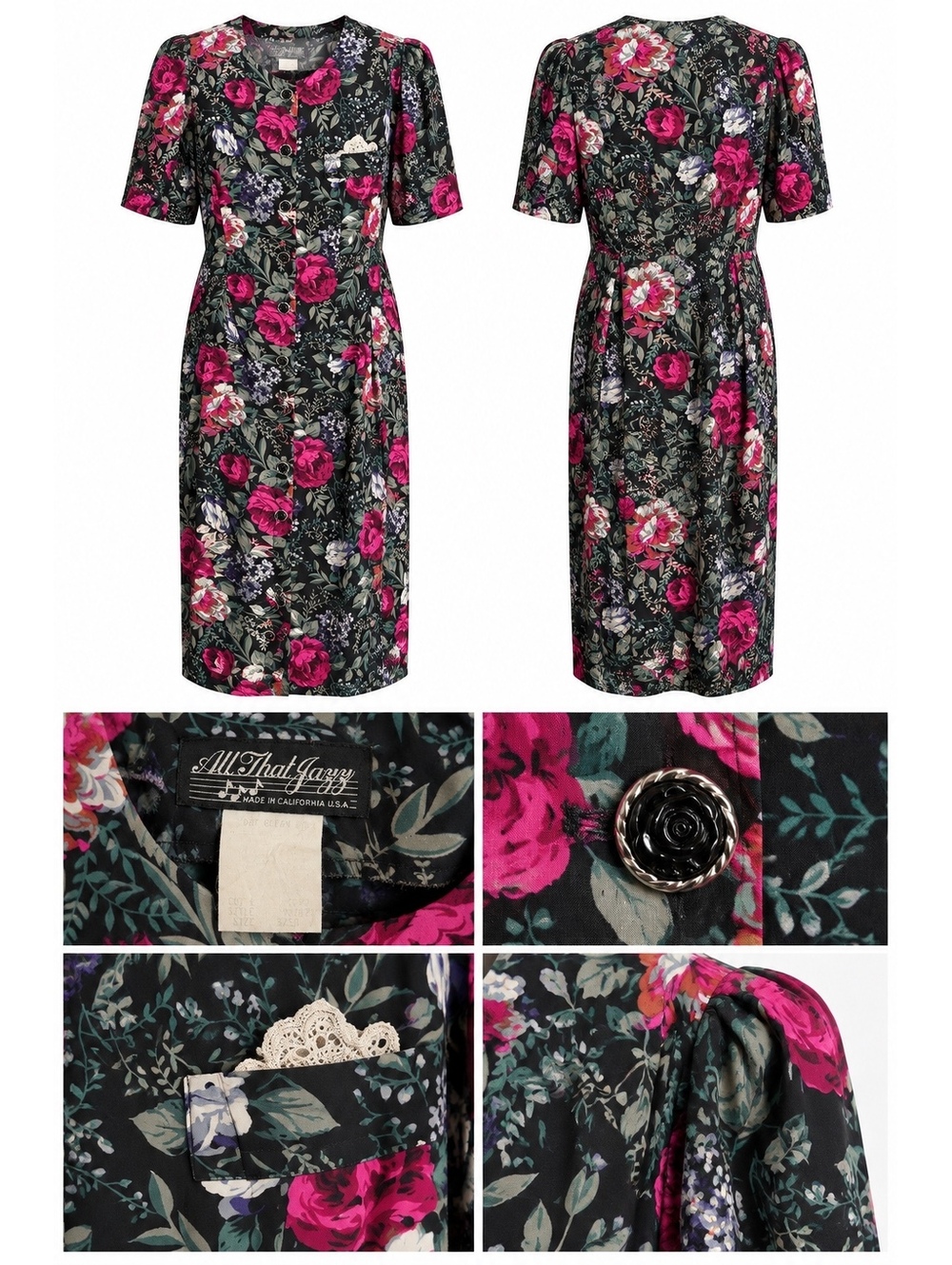 Black floral puff sleeve dress